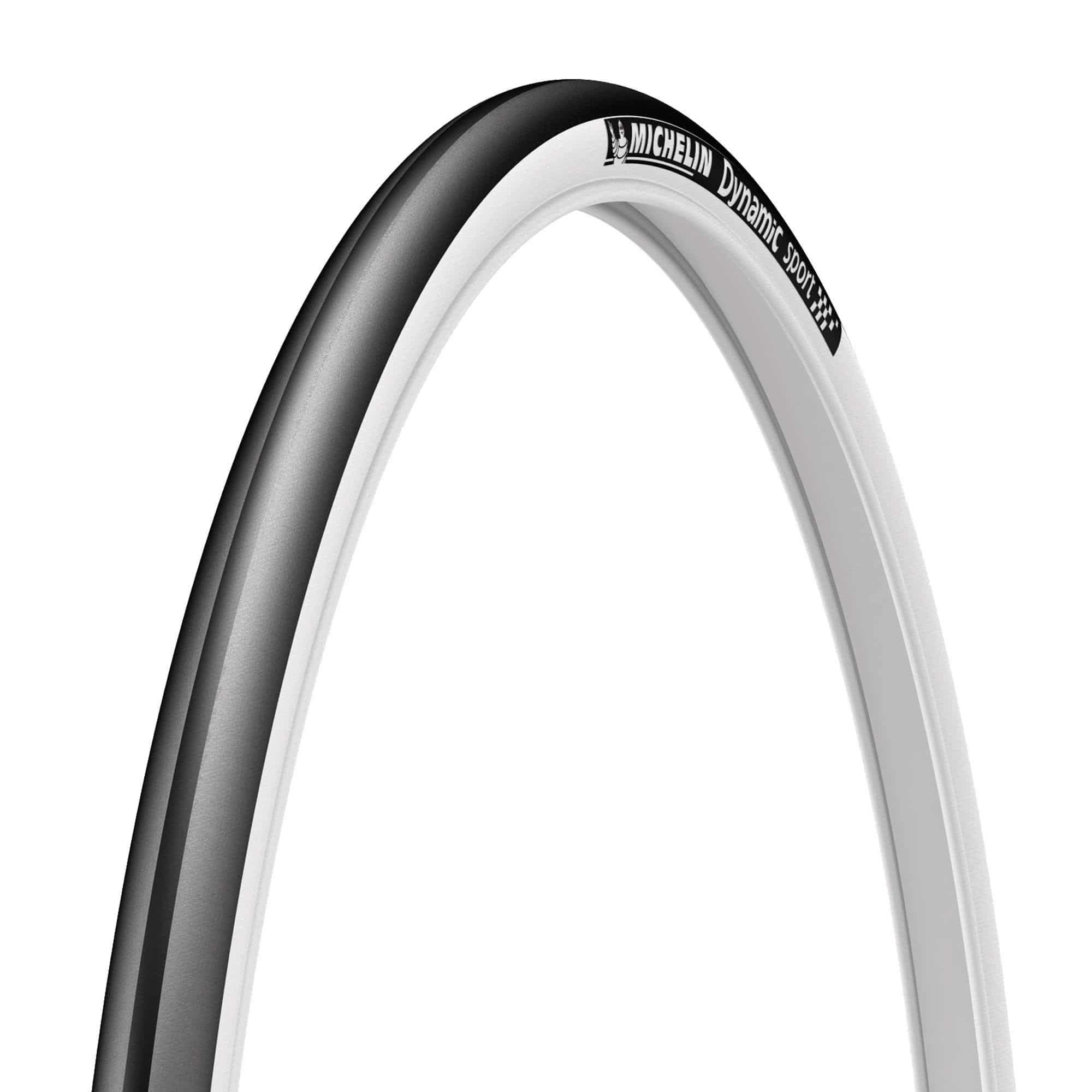 Michelin Dynamic Sport wire bead road cycling tire with durable rubber tread and sidewalls for high-performance cycling.