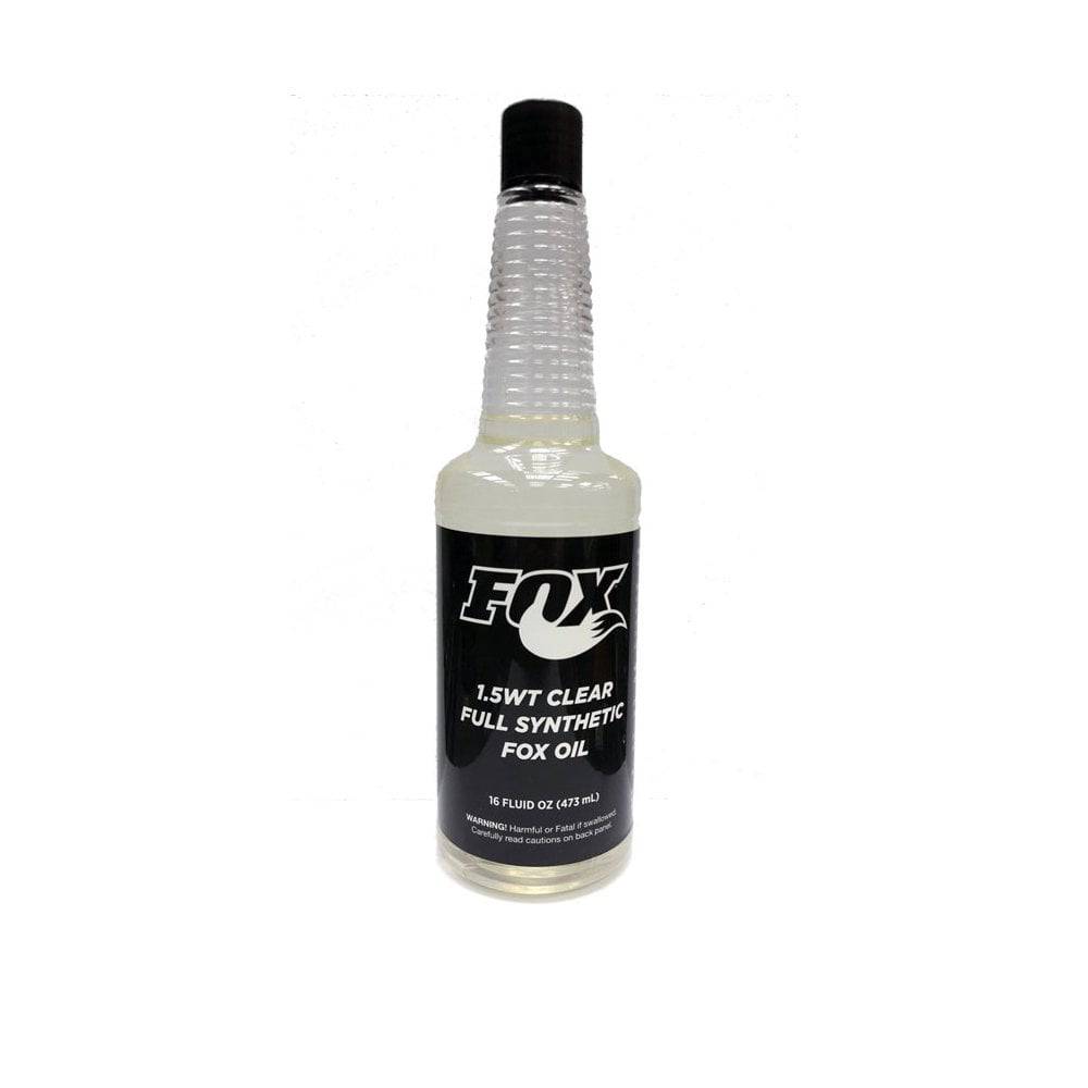 Fox AM Oil 1.5 WT 16oz clear suspension oil for forks and shocks, designed for Fox mountain bike components.