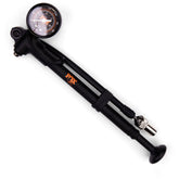 Fox Tool high pressure shock pump for air forks and rear shocks, showing pressure gauge and pump handle for workshop use.
