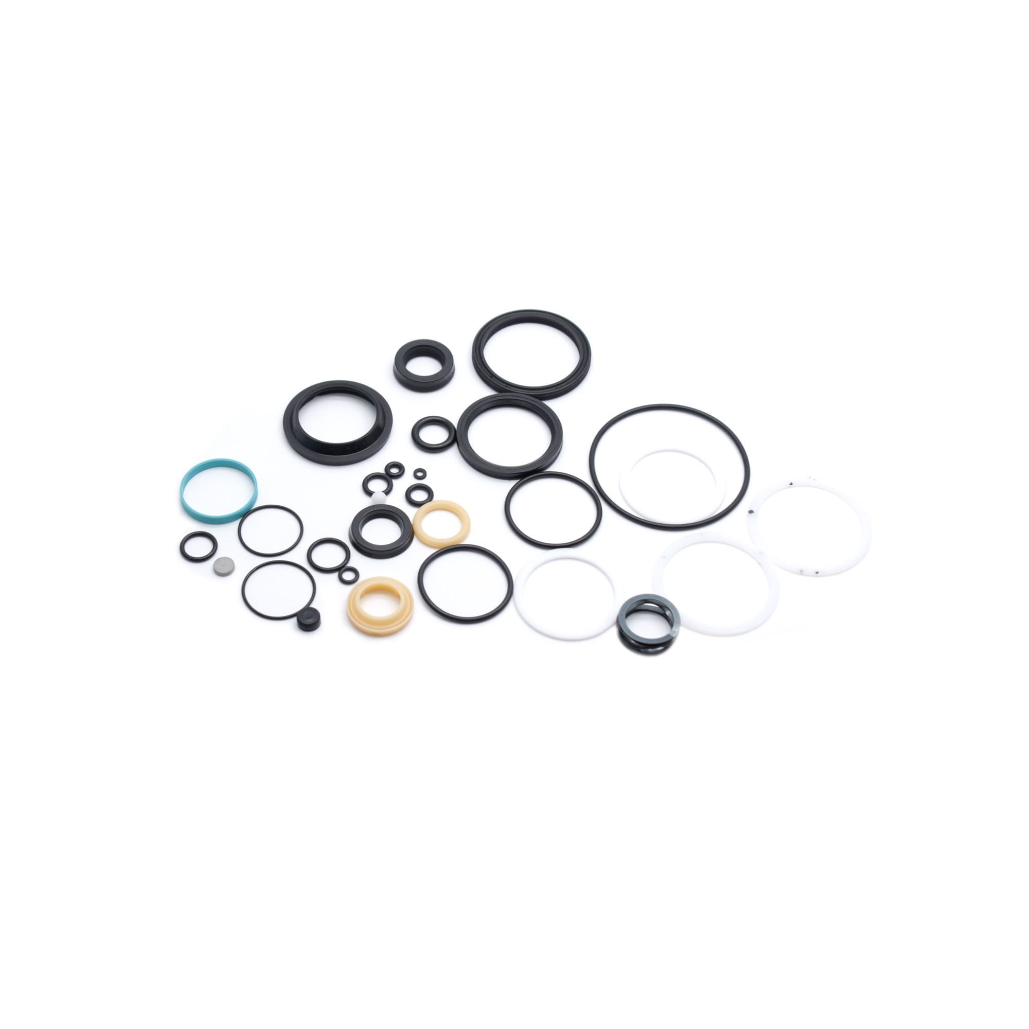 Fox Shock Trek Thru Shaft Spring and Damper Rebuild Kit components for Fox suspension systems.