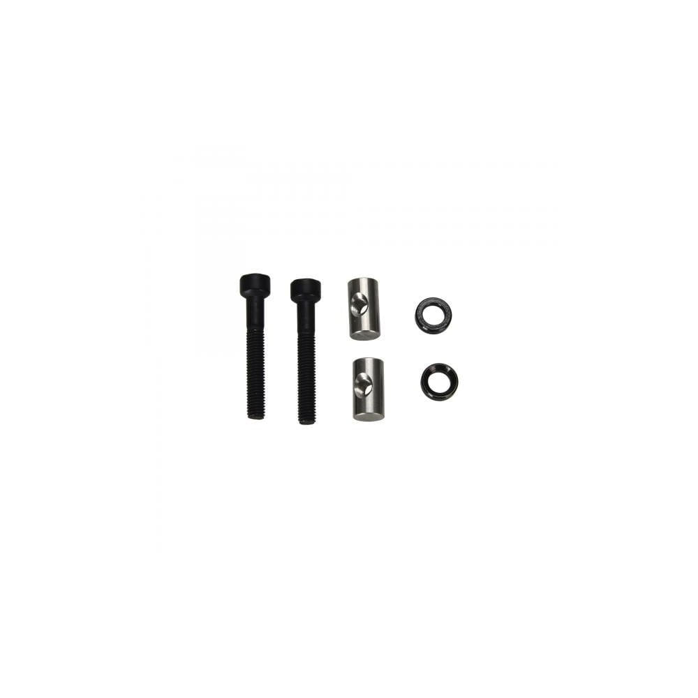 Fox seatpost transfer saddle clamp bolt pin and washer pair, replacement spare components for bike saddle adjustment.