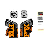 Fox Fork 38 Decal Kit 2021 with orange logo and shiny black spares, designed for Fox components and accessories.