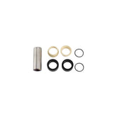 Stainless steel Fox rear shock mount hardware for bike components, showing detailed mounting bolts and spacers.