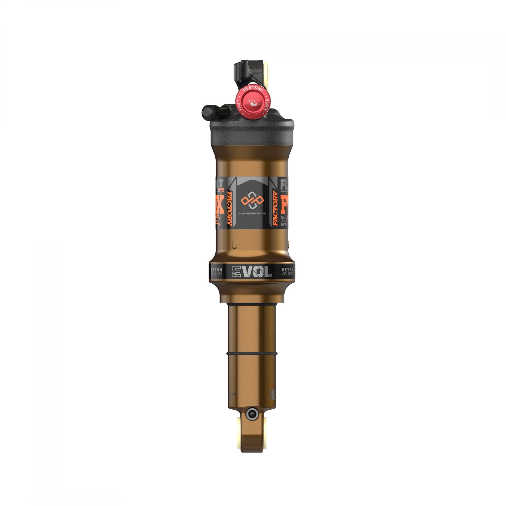 Fox Float DPS Factory remote rear shock with Kashima coating and 3-mode suspension for mountain bikes.
