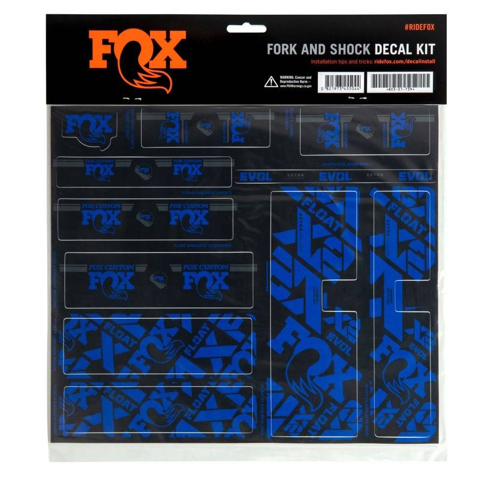 Fox Fork & Shock AM Custom Decal Kit 2021 for FOX suspension, featuring colorful decals and spare accessories.