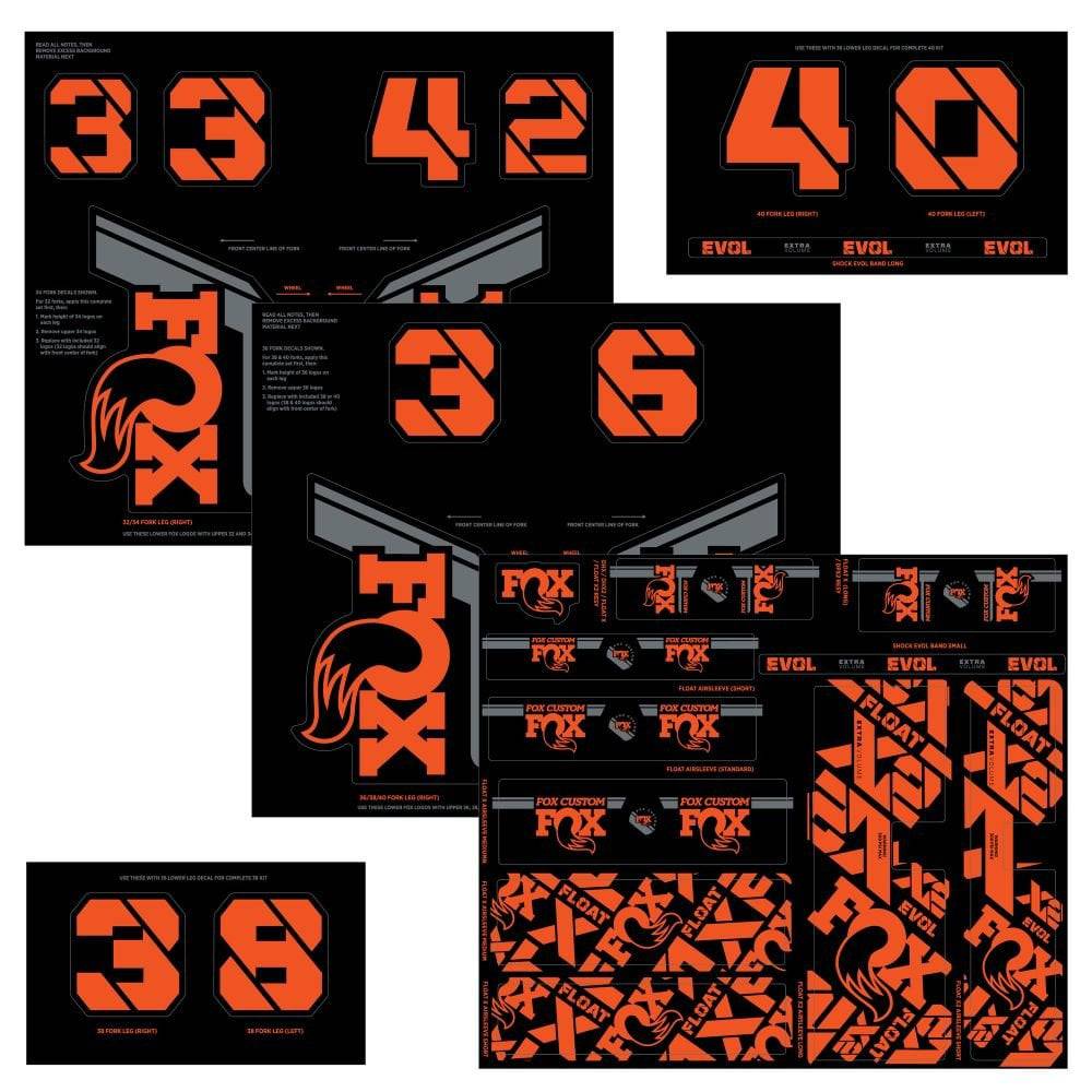 Fox Fork & Shock AM Custom Decal Kit 2021 for FOX suspension components, featuring colorful decals and branding details.