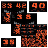 Fox Fork & Shock AM Custom Decal Kit 2021 for FOX suspension components, featuring colorful decals and branding details.