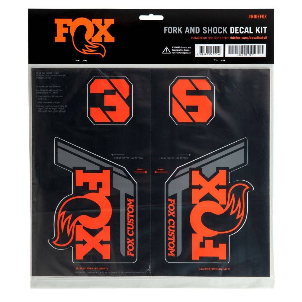 Fox Fork & Shock AM Custom Decal Kit 2021 for FOX suspension components, featuring colorful decals and branding details.