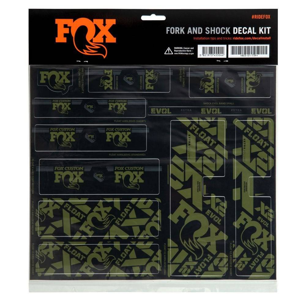 Fox Fork & Shock AM Custom Decal Kit 2021, spare decals for FOX suspension components, featuring colorful graphic designs.