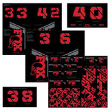 Fox Fork & Shock AM Custom Decal Kit 2021 for FOX suspension, featuring colorful decals and branding for bike components.