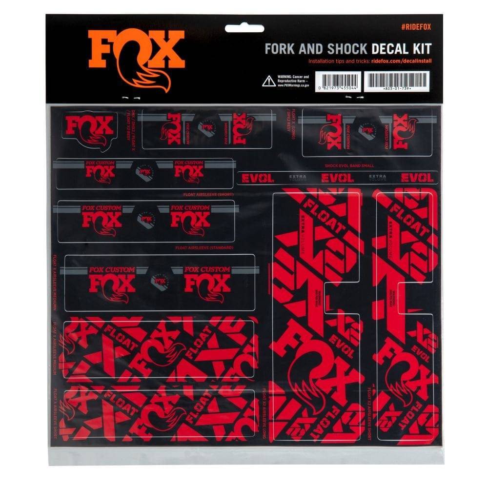 Fox Fork & Shock AM Custom Decal Kit for FOX suspension, featuring colorful decals and logos for bike fork and shock components.