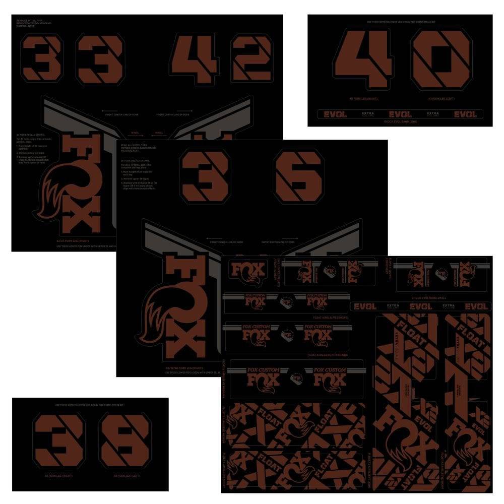 Fox Fork & Shock AM Custom Decal Kit 2021 for FOX suspension components, featuring vibrant decals and branding.