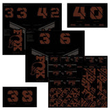 Fox Fork & Shock AM Custom Decal Kit 2021 for FOX suspension components, featuring vibrant decals and branding.
