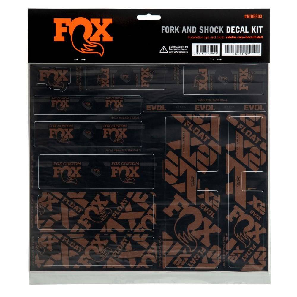 Fox Fork & Shock AM Custom Decal Kit 2021 for FOX suspension components, featuring colorful decals and branding details.