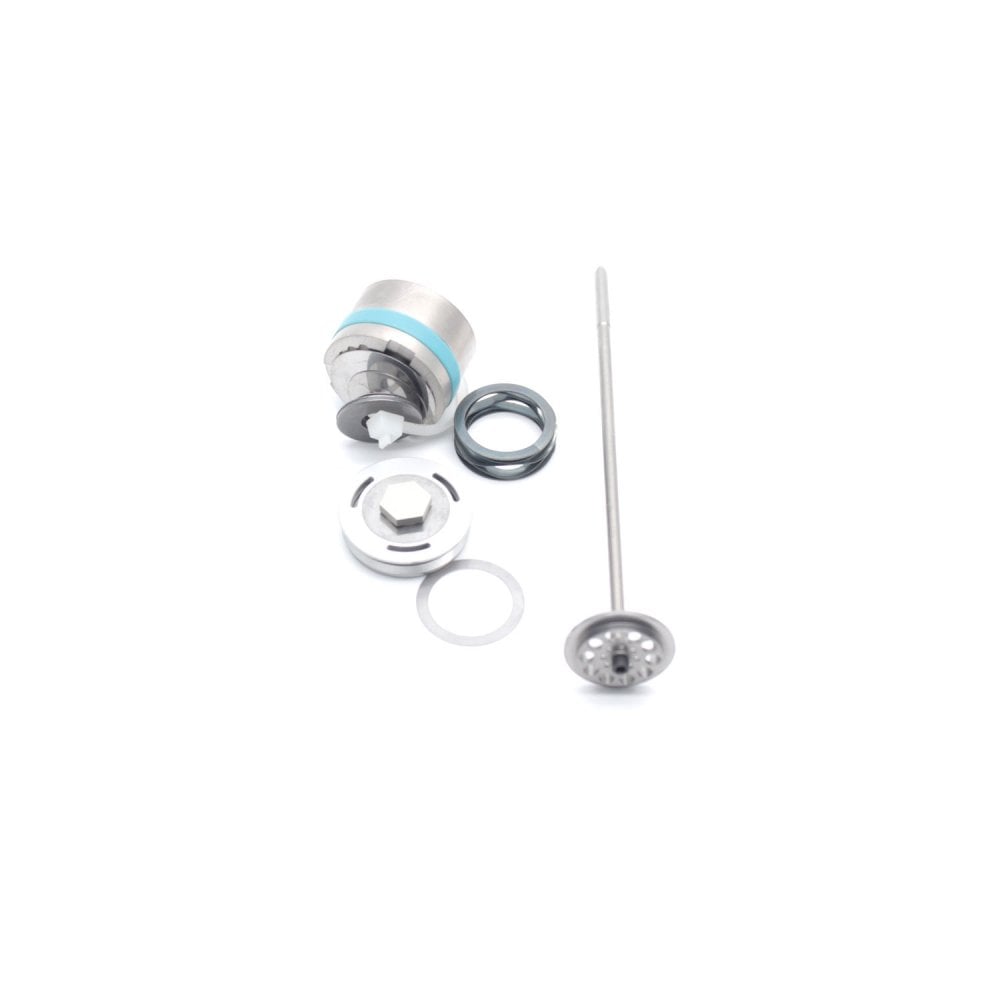 Fox Shock Float DRCV RG valving assembly replacement component for mountain bike shocks, showing detailed valve parts and assembly.