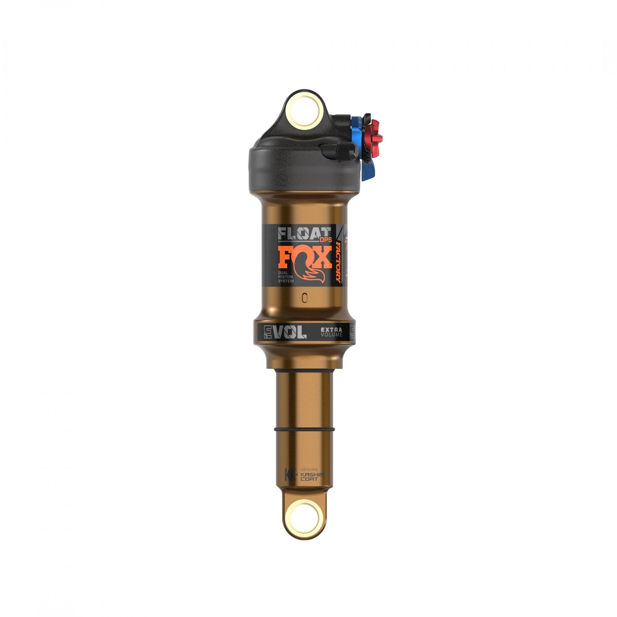 Fox Float DPS Factory rear shock with Kashima coating, 3-position adjustable suspension component for mountain bikes.