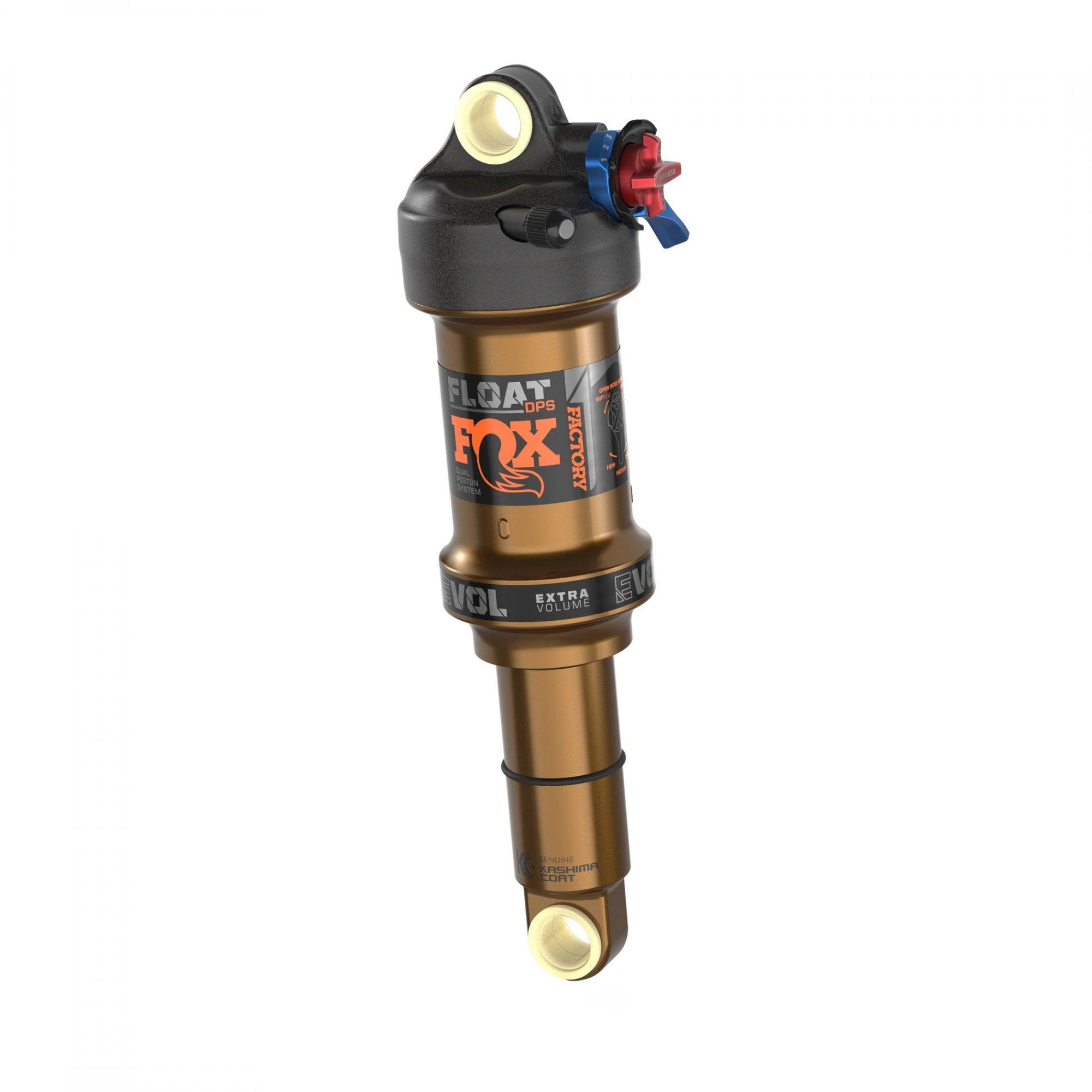 Fox Float DPS Factory rear shock with Kashima coating, 3-position adjustable mountain bike suspension component.
