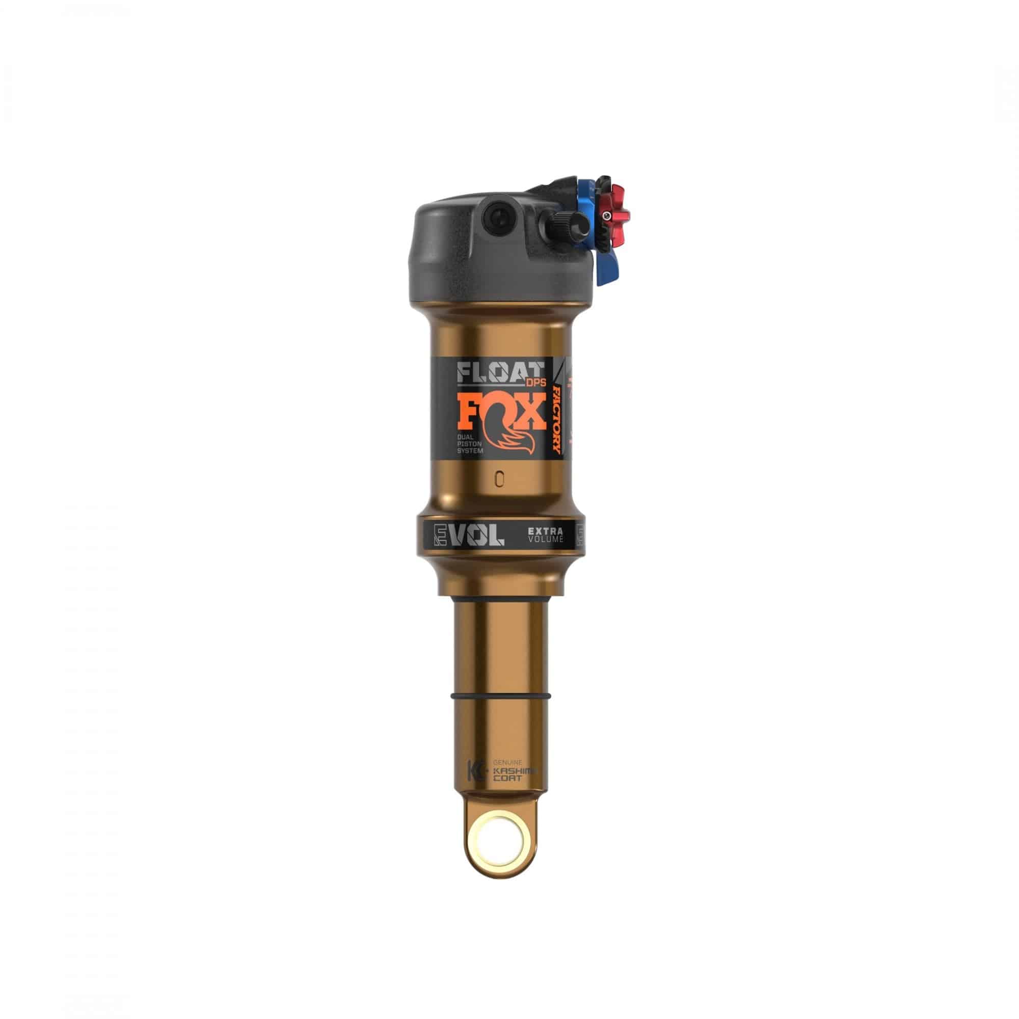 Fox Float DPS Factory rear shock with Kashima coating, 3-position adjustable, mountain bike suspension component.