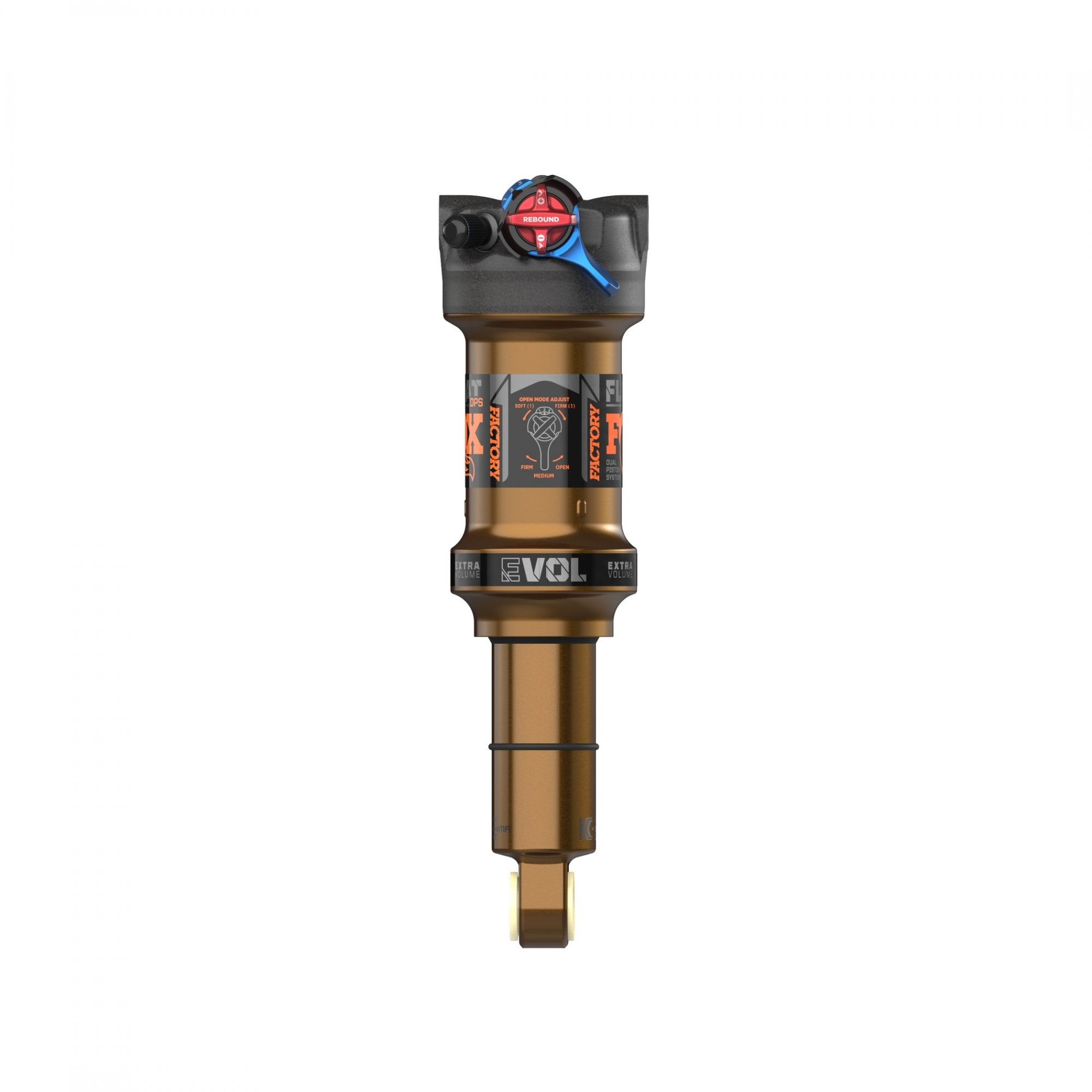 Fox Float DPS Factory rear shock with Kashima coating, 3-position adjustable, high-performance mountain bike suspension component.