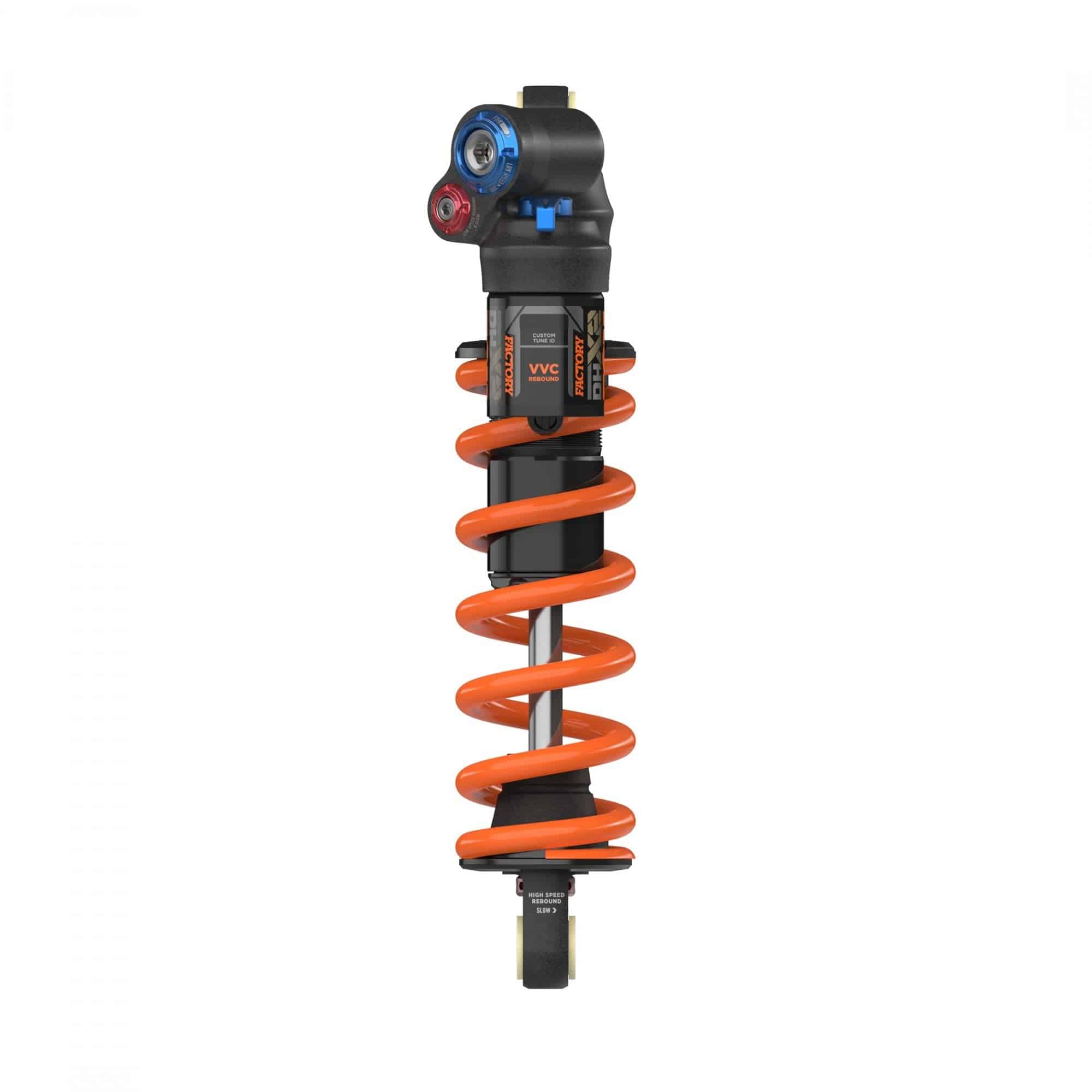 Fox DHX2 Factory mountain bike rear shock with 2-position adjustable damper and high-performance components for smooth suspension.