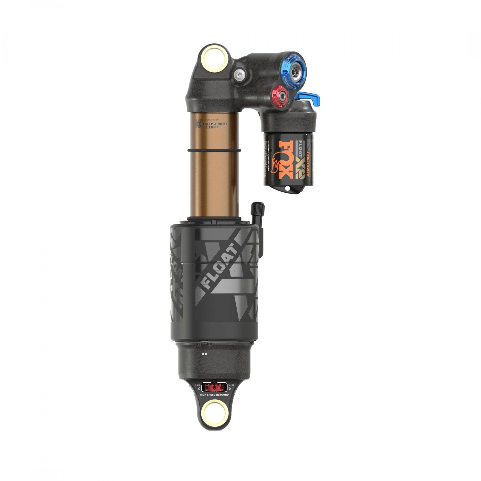 Fox Float X2 Factory rear shock for mountain bikes, showing its 2-position adjustable damper and durable components.
