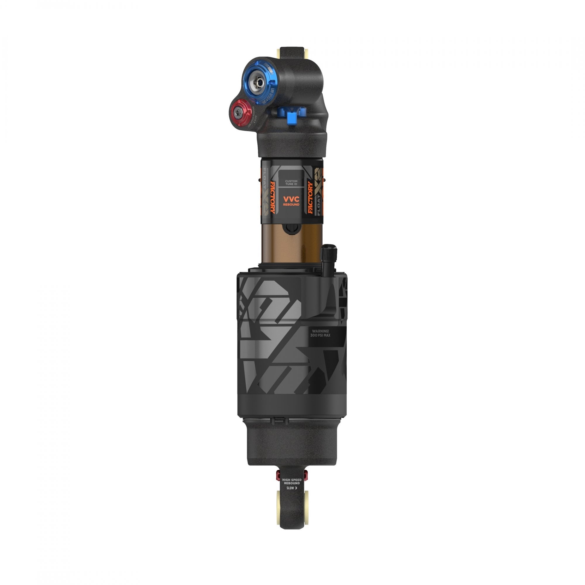 Fox Float X2 Factory mountain bike rear shock with 2-position adjustable damping, showing the shock absorber and branding.