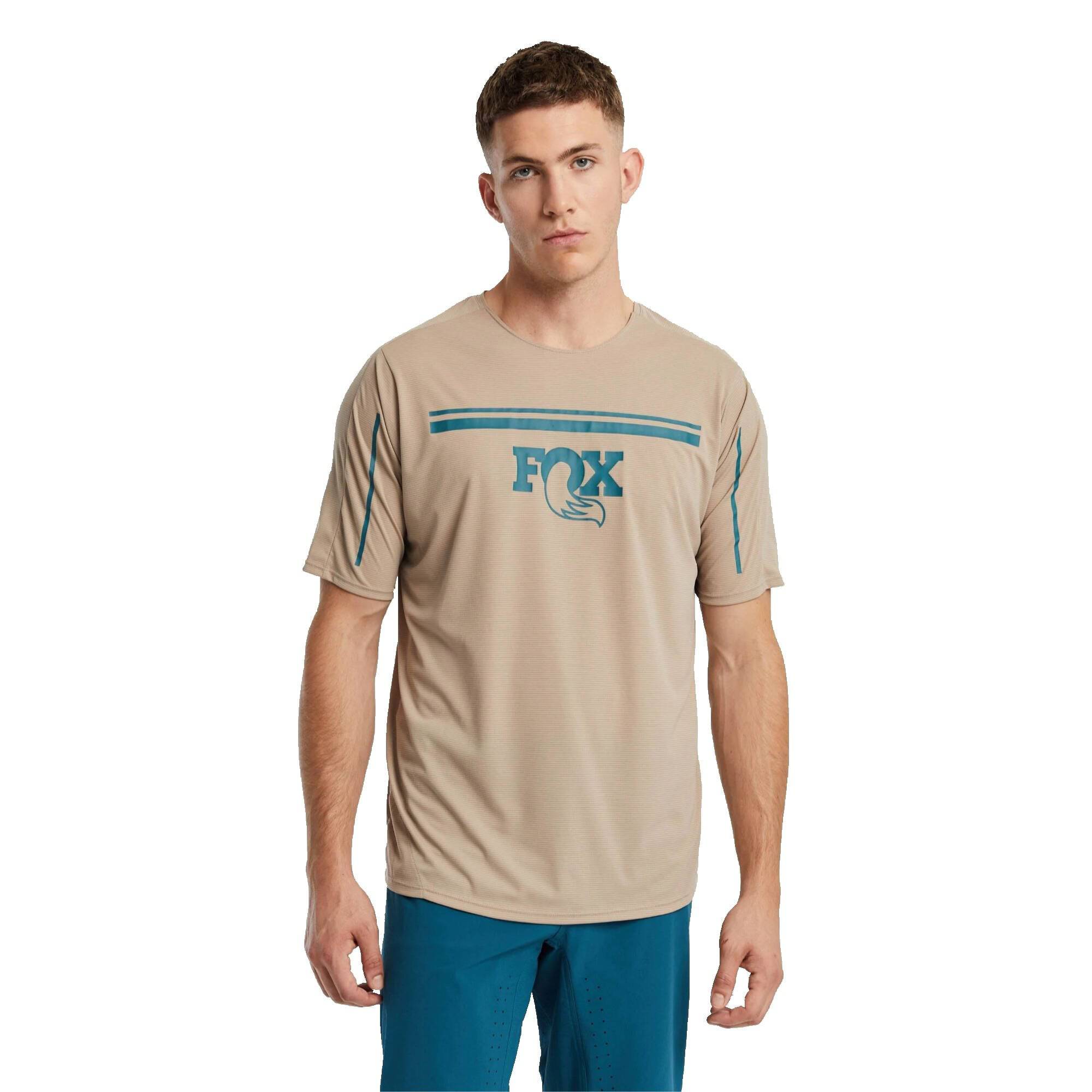 Fox Hightail short sleeve jersey for trail and enduro riding, breathable athletic fit cycling top with logo and vibrant design.
