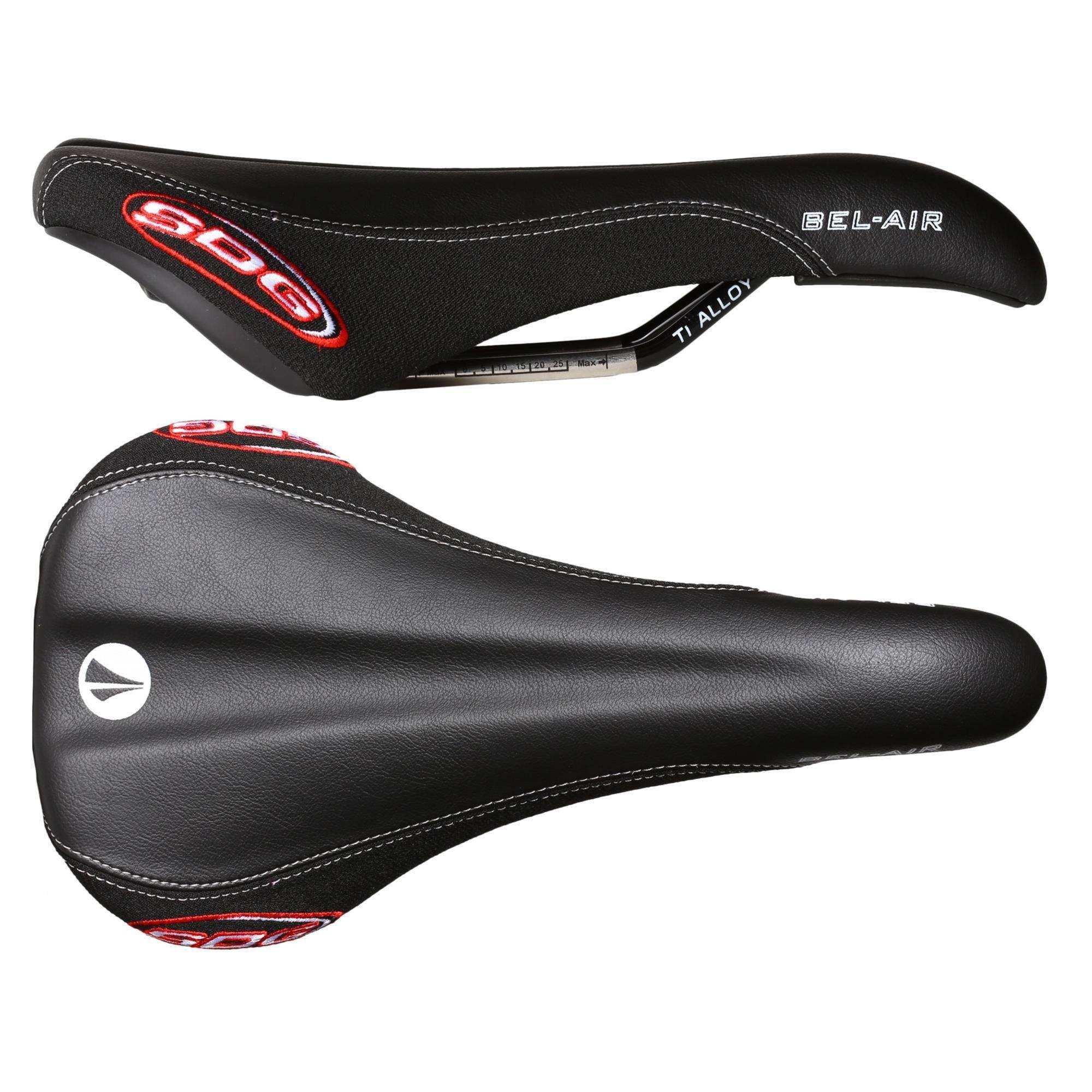 SDG Bel Air titanium alloy rail bike saddle for MTB, cyclocross, and road cycling, featuring lightweight, durable design.