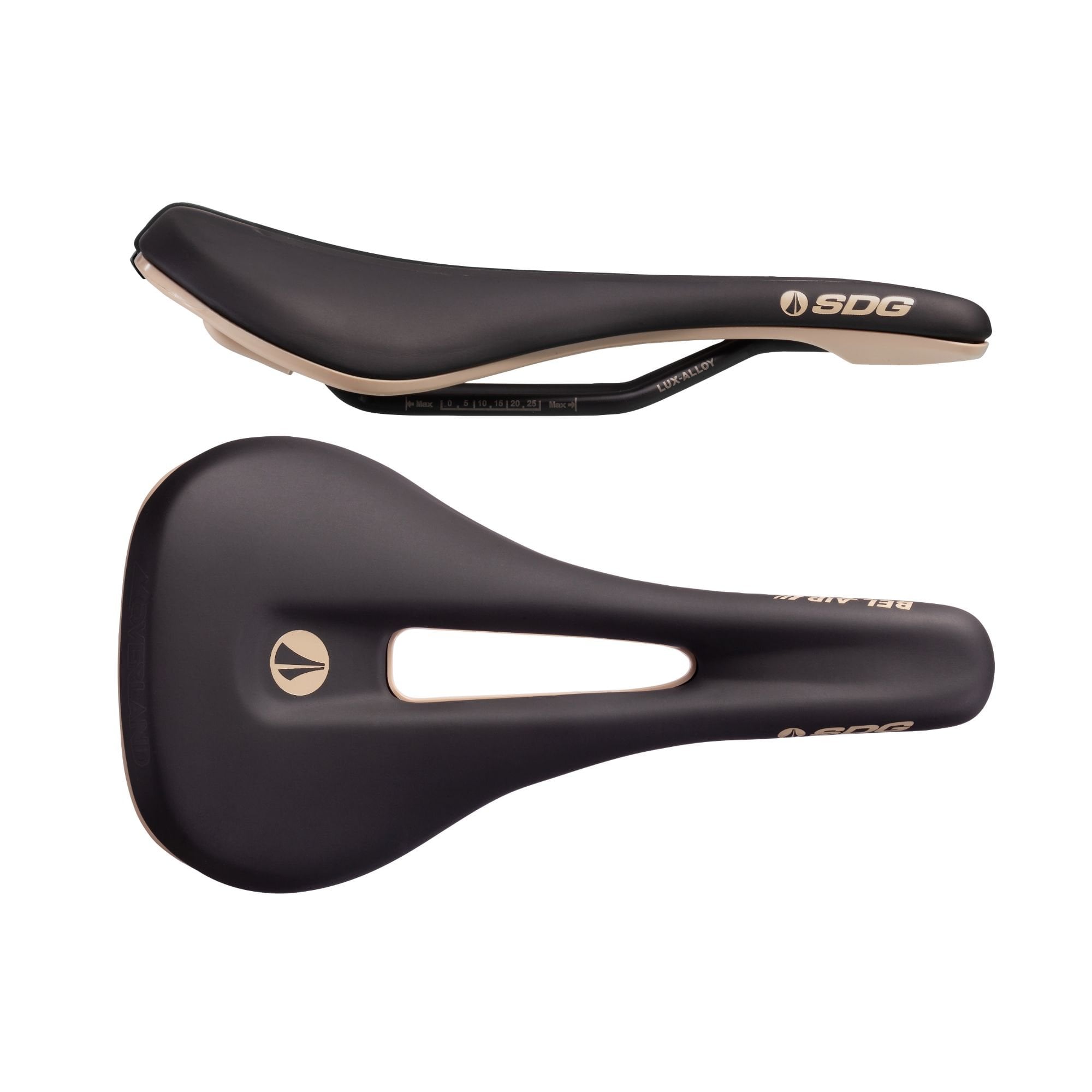 SDG Bel Air V3 Overland Lux-Alloy saddle for XC and gravel riding, featuring comfortable design and durable alloy rails.