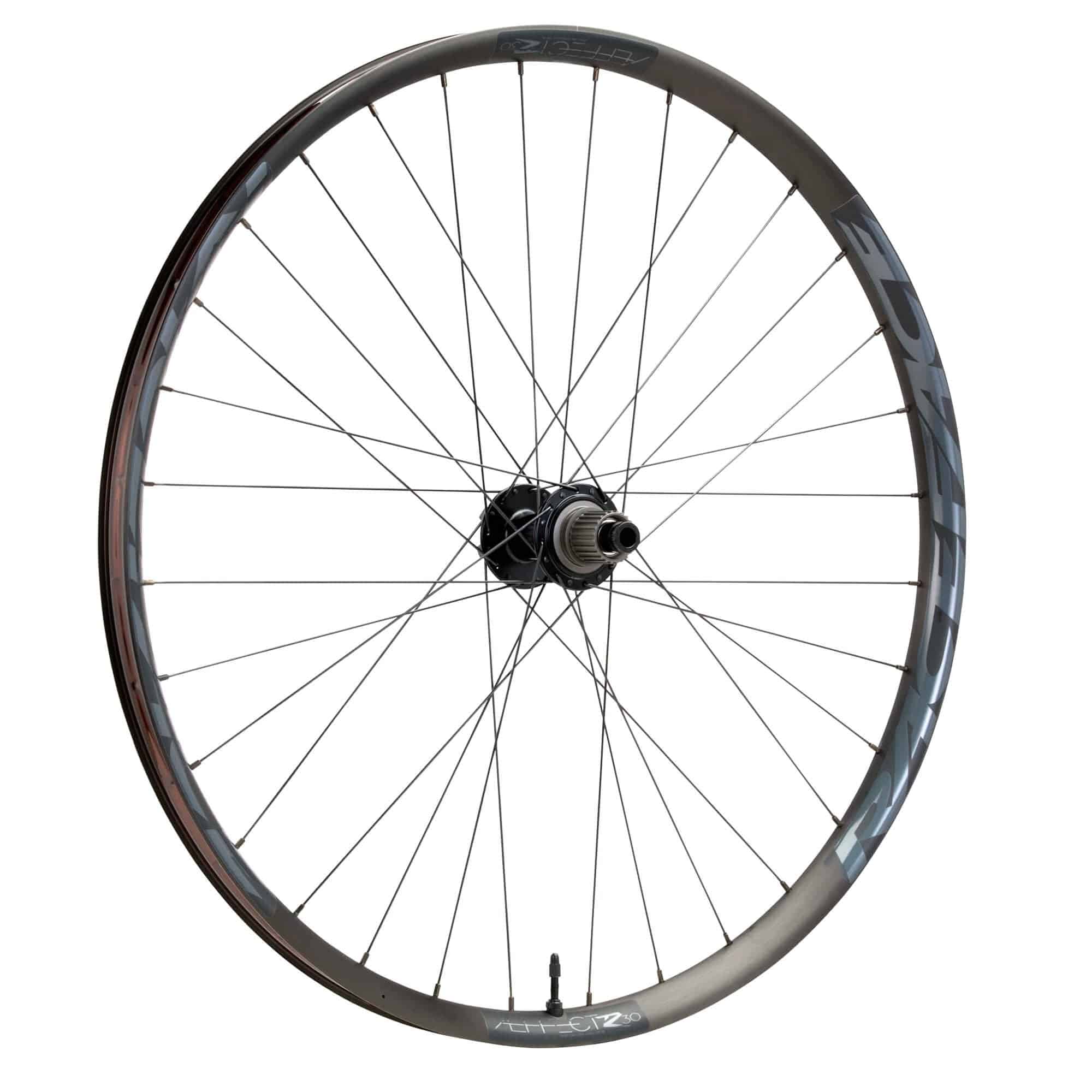 Race Face Affect R E-MTB rear wheel with 30mm tubeless-ready rim, suitable for 27.5 and 29-inch mountain bikes.
