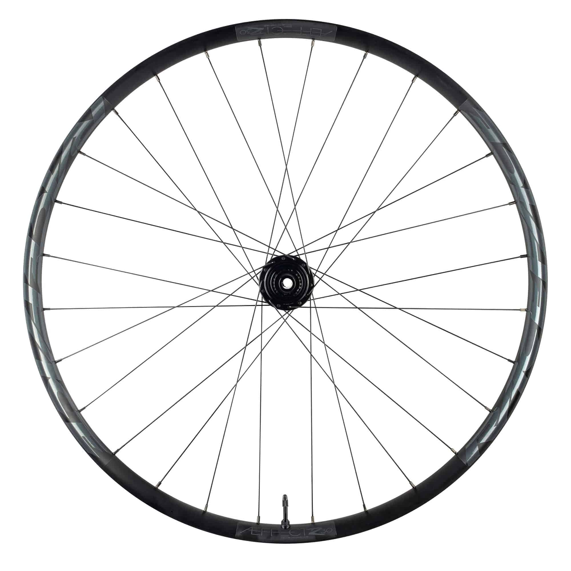 Race Face Affect R 30mm tubeless-ready mountain bike wheels for trail and enduro riding, showing black rims and spokes.
