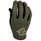 Race Face Ruxton cycling gloves with knuckle protection and silicone grip, showing black gloves on a rider's hands.