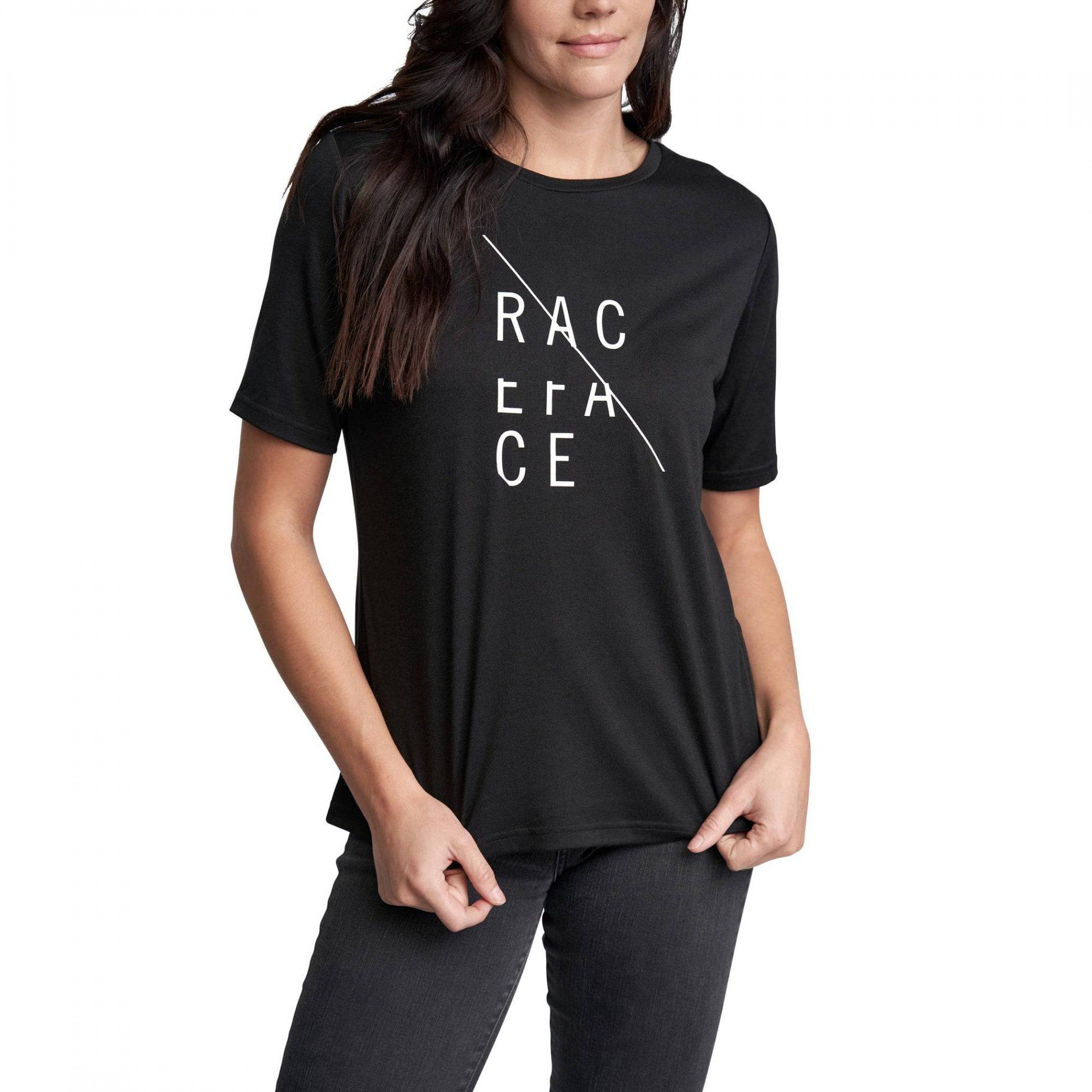 Race Face Slash Women's T-Shirt 2020 jersey, comfortable breathable activewear in black with logo detail.