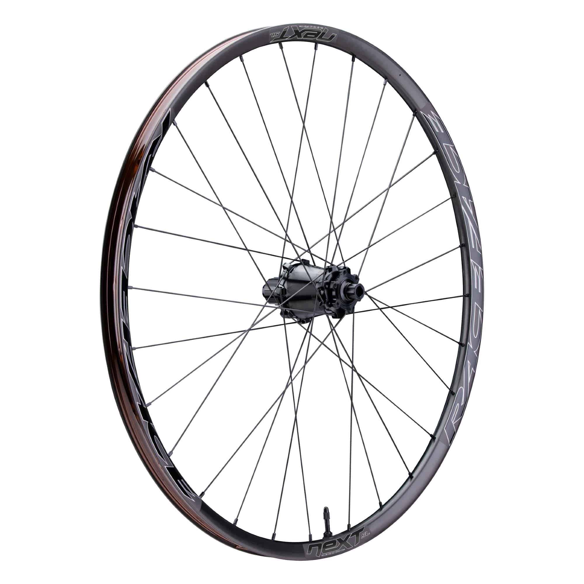 Race Face Next SL 26mm carbon fiber MTB wheel with Vault hub, tubeless ready for mountain biking.