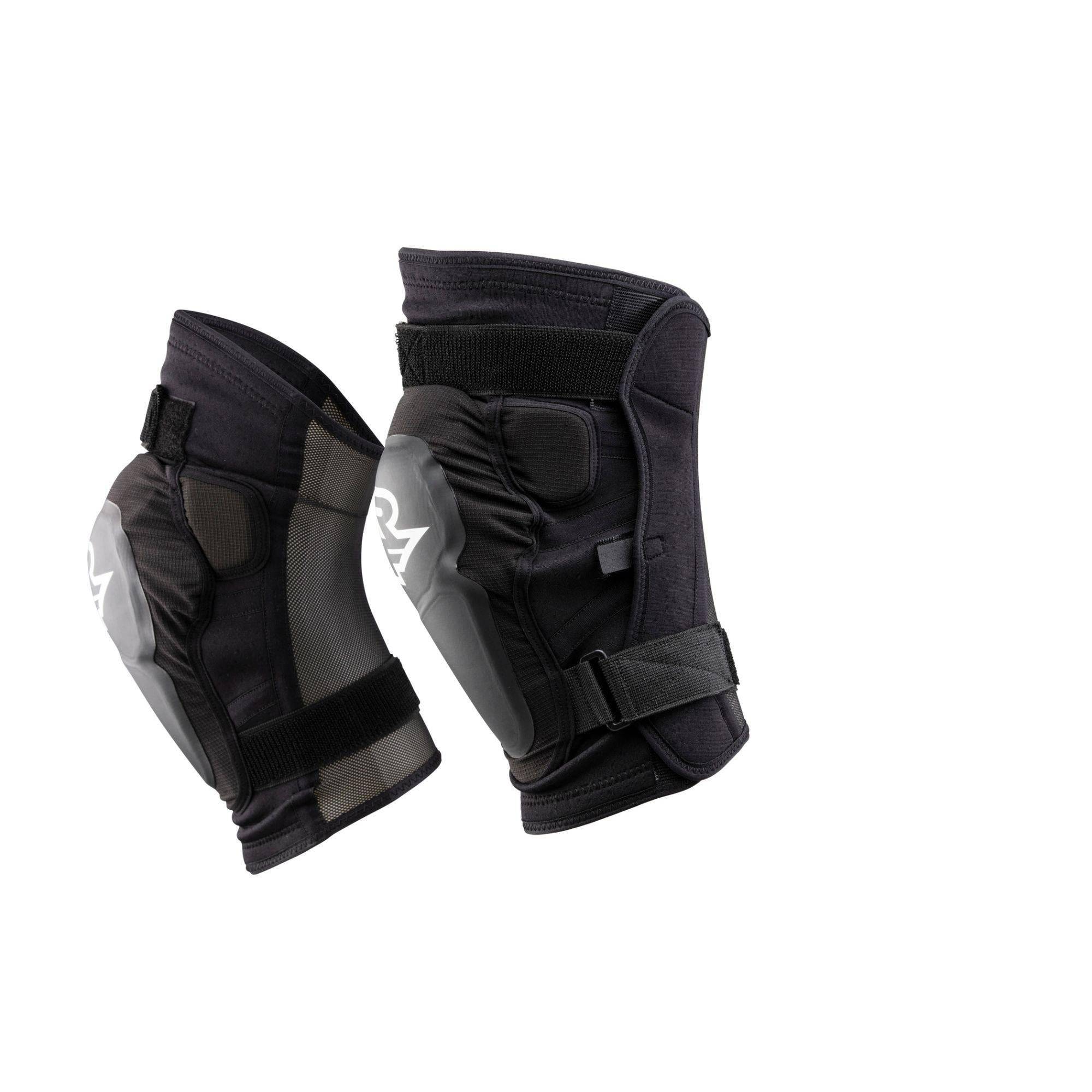 Race Face Roam Knee Guard 2021 with D30 impact protection for mountain biking, showing padded knee armor on a rider.