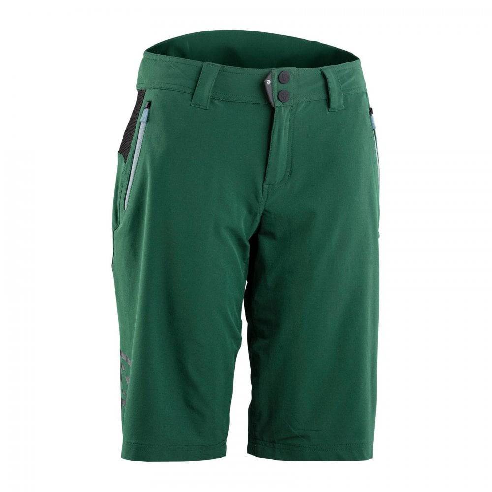 Race Face Nimby women's cycling shorts with adjustable waistband and pockets, made from breathable, lightweight athletic fabric.