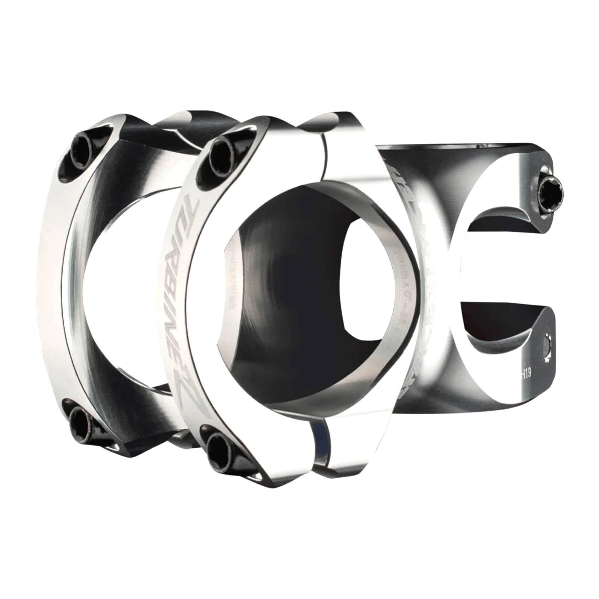 Race Face Turbine R 35mm stem for trail and enduro bikes, showing the durable black clamp and sleek design.