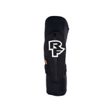 Race Face Indy Knee Guard 2022 with removable D3O foam protection, black athletic knee guard for mountain biking or cycling.