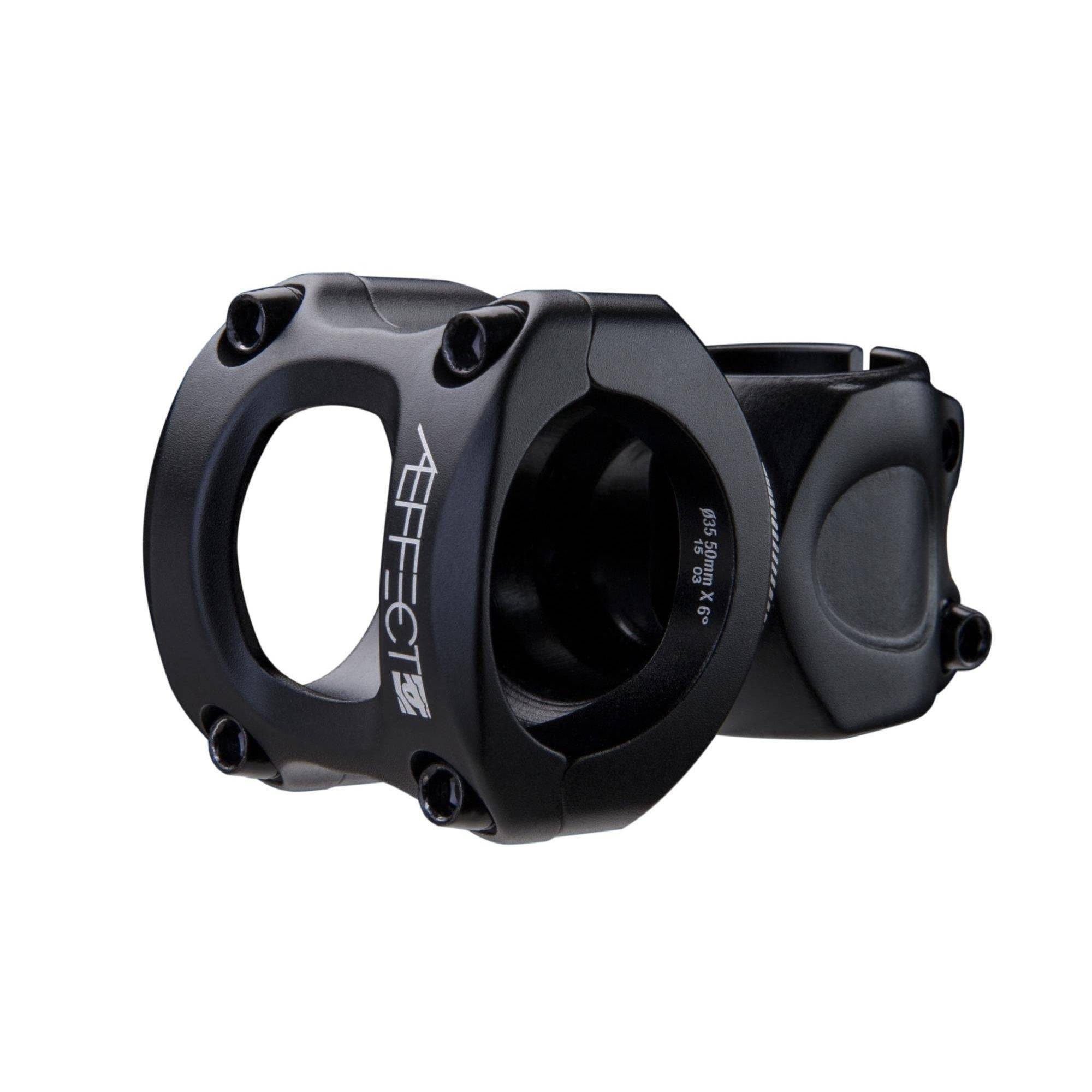 Race Face Aeffect 35 adjustable rise XC and trail bike stem with 50-90mm length, shown mounted on a mountain bike.
