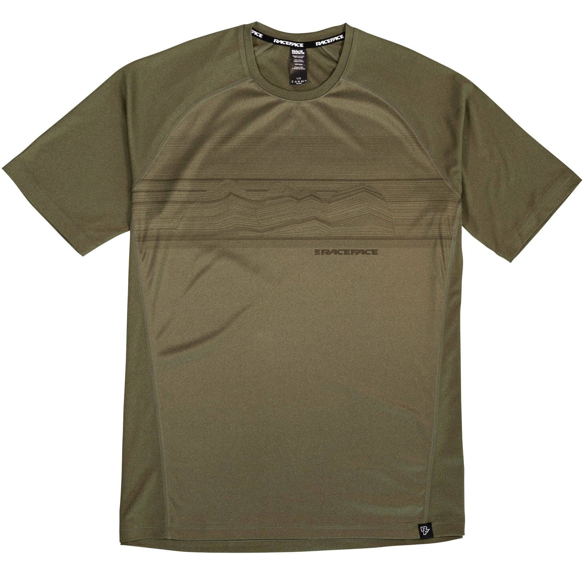 Race Face Trigger short sleeve MTB jersey, lightweight and moisture-wicking cycling shirt with bold design and breathable fabric.