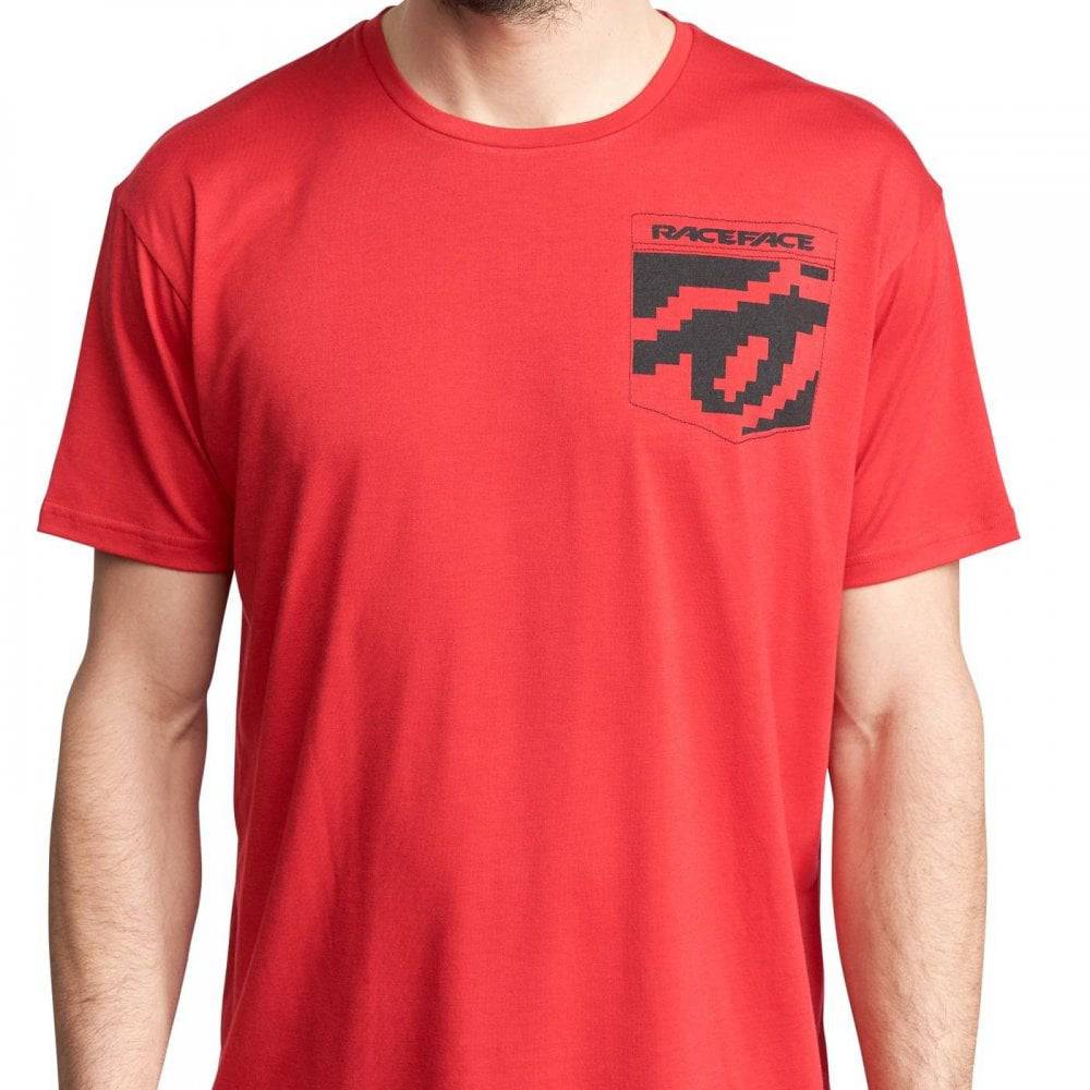 Race Face 8 Bit Pocket T-Shirt 2020 unisex jersey, casual and outdoor wear, featuring a graphic print and comfortable fit.