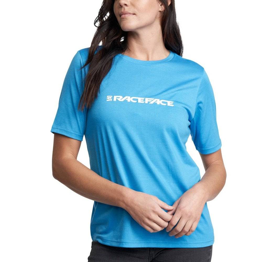 Race Face Classic Logo women's T-shirt jersey, breathable and stylish fit, casual clothing for active wear.