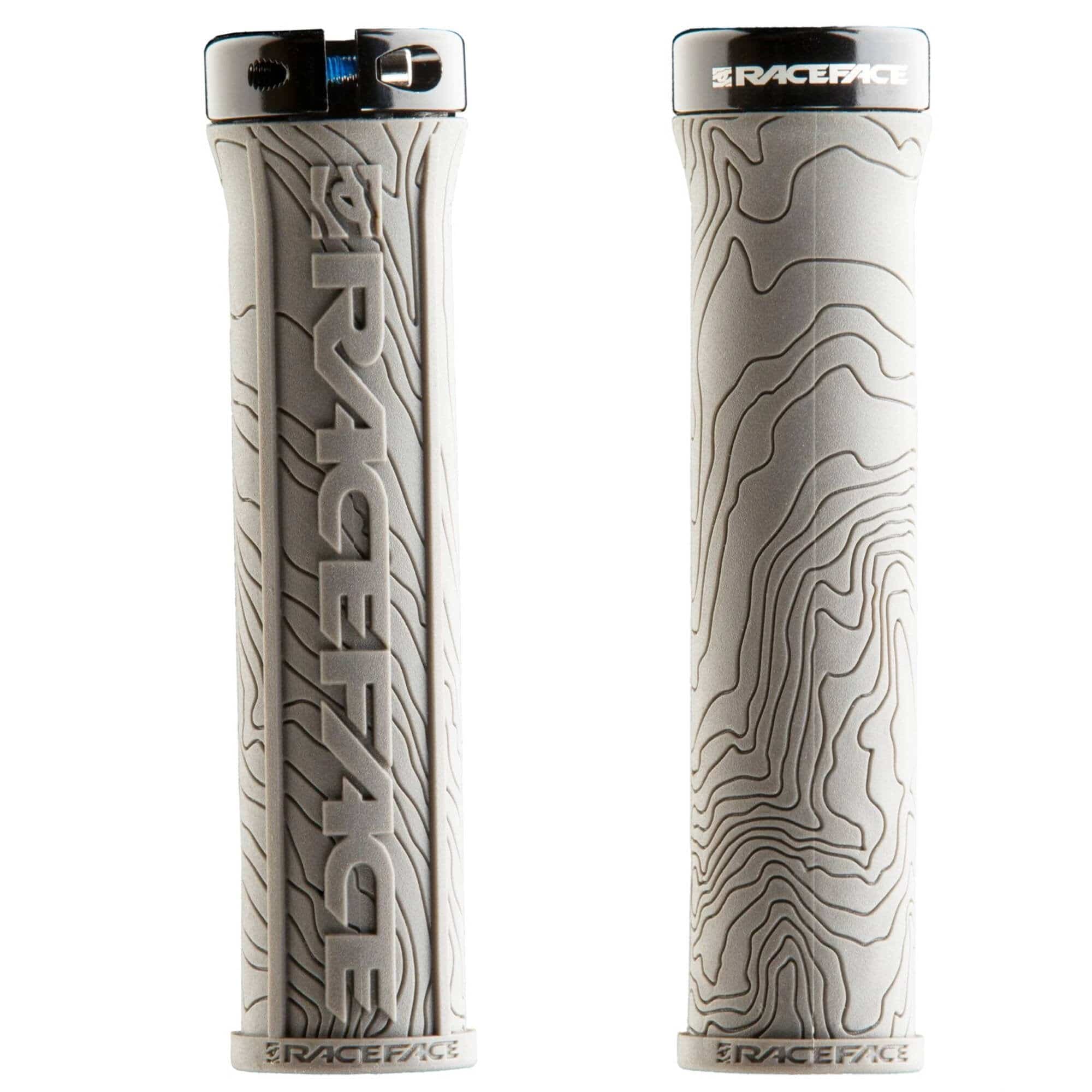 Race Face Half Nelson MTB lock-on grips with VEXY compound and moisture channels, designed for secure mountain biking handlebar grip.