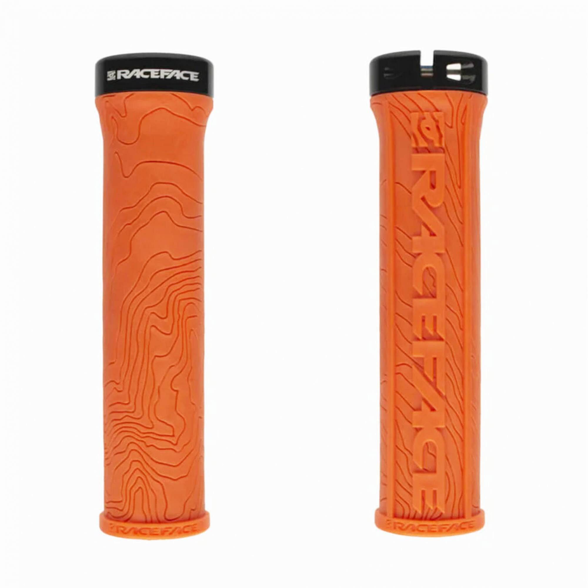 Race Face Half Nelson MTB lock-on grips with VEXY compound and moisture channels for secure, comfortable cycling control.