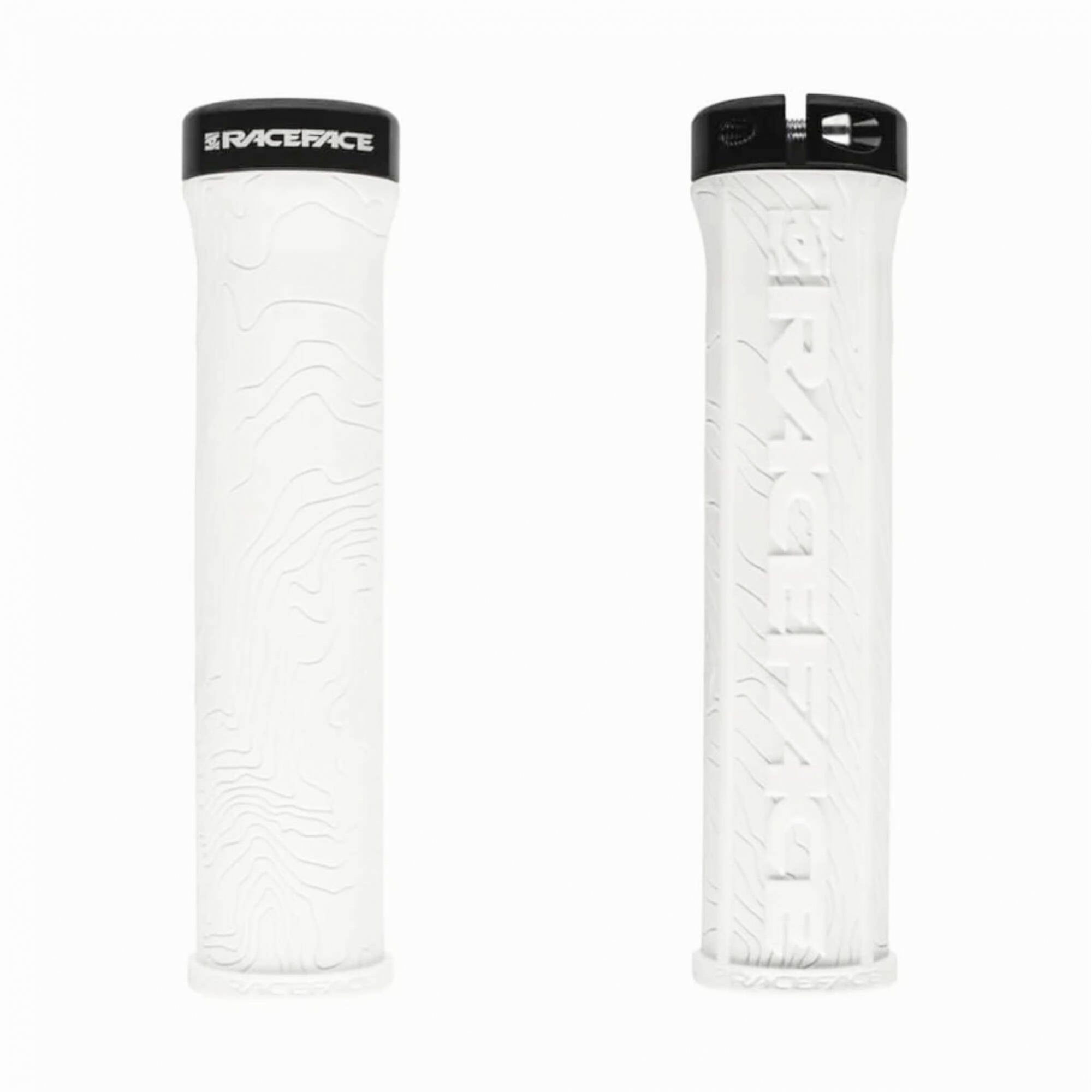 Race Face Half Nelson MTB lock-on grips with VEXY compound and moisture channels, designed for secure mountain bike handling.