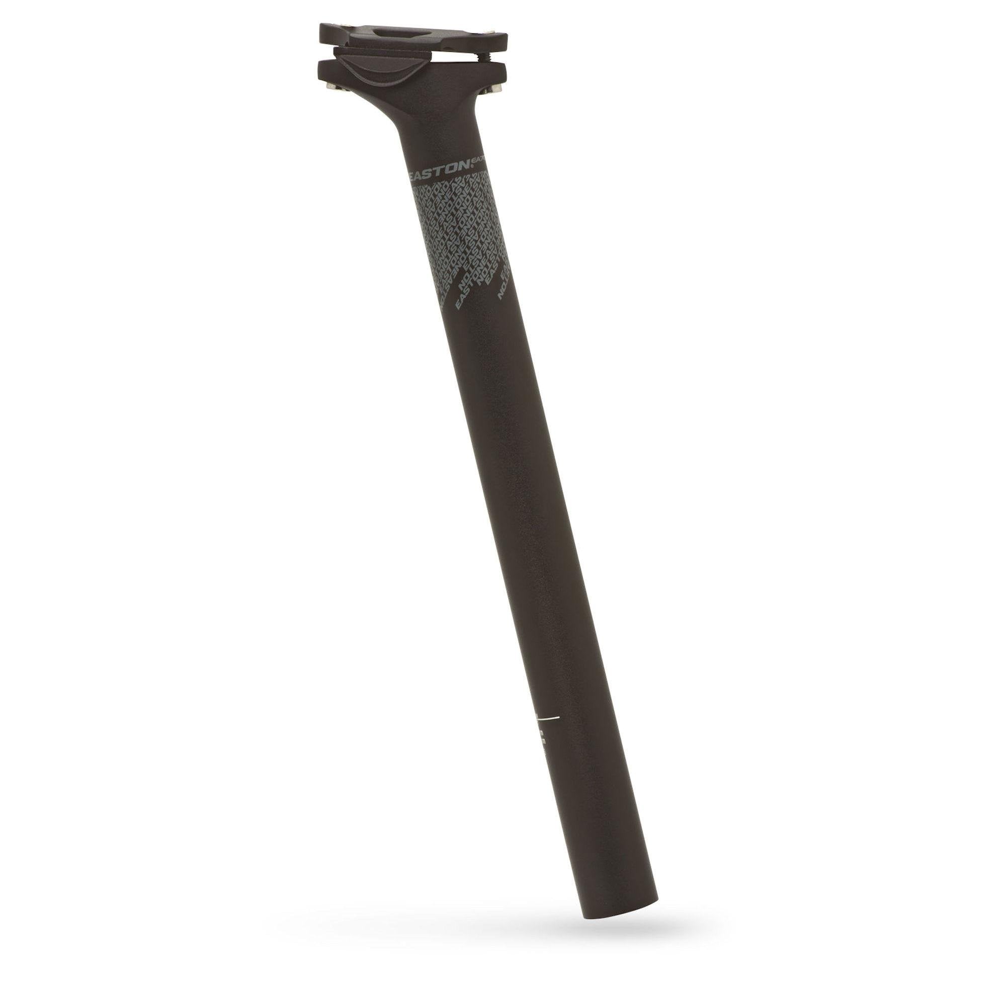 Easton EA70 setback seatpost with 12mm offset for bike components, showing the aluminum seatpost with adjustable clamp and smooth finish.