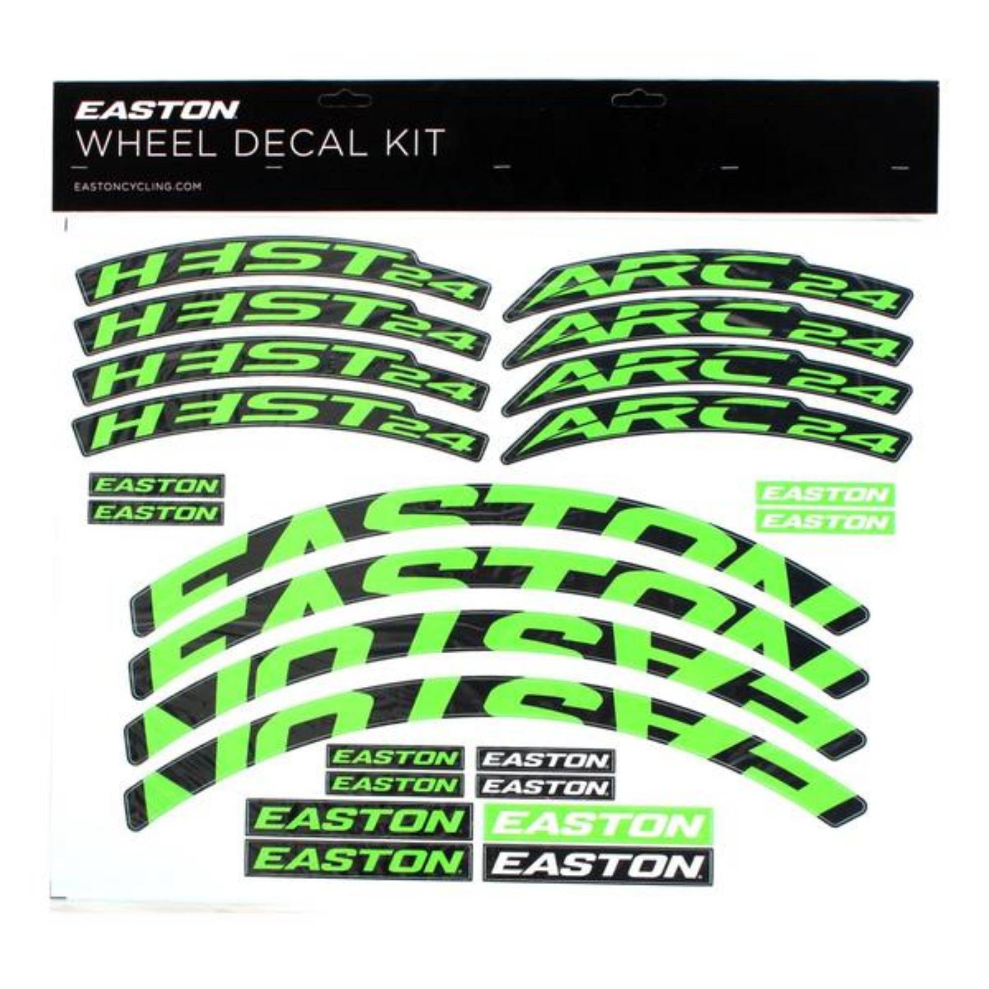Easton Arc Heist wheel decal kit with pro-grade vinyl rim spares set, featuring colorful, detailed decals for bicycle wheels.