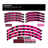 Easton Arc Heist wheel decal kit with pro-grade vinyl rim spares set, featuring colorful decals and components for bike customization.