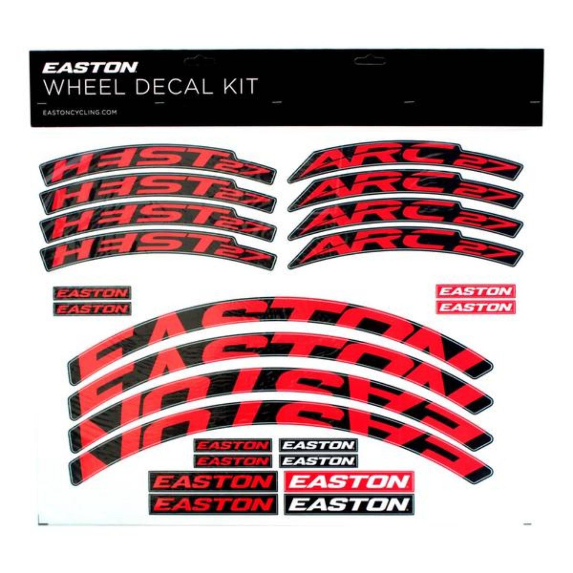 Easton Arc Heist wheel decal kit with pro-grade vinyl rim decals and spares for bike component customization.