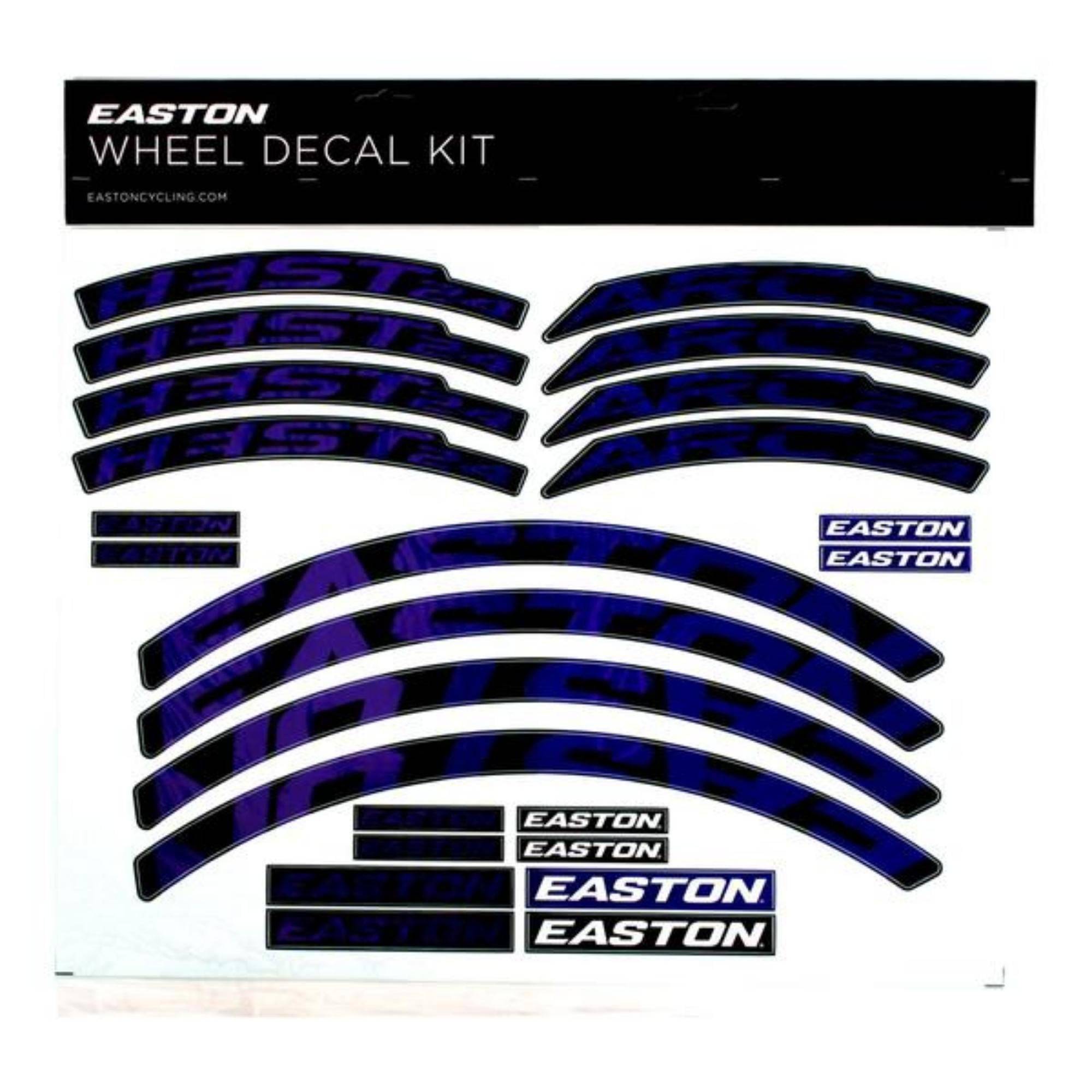 Easton Arc Heist wheel decal kit with pro-grade vinyl rim spares set for bike wheels, featuring colorful decals and components.